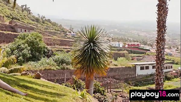 Big boobed Ukrainian blondie Yana West stripping and posing on the hillside
