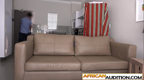 Bald African amateur model on audition convinced to do a porno